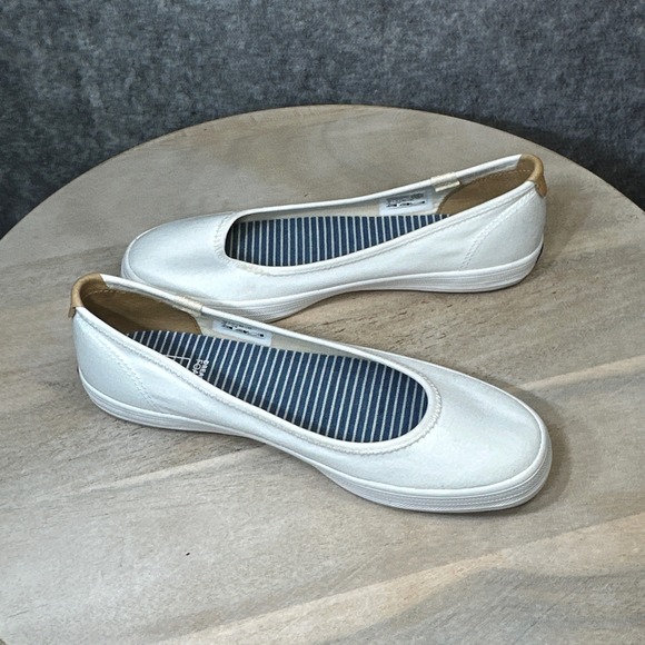 Keds Womens White Canvas Ballet Flats Dream Foam Slip On Shoes Round Toe - Picture 5 of 11